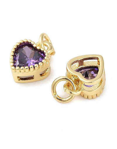 Corazón (5), Aleación + Zirconia. Baño 18KGold. PURPLE. 8,5x7x4 mm. 3 mm arandela. 1 ud.