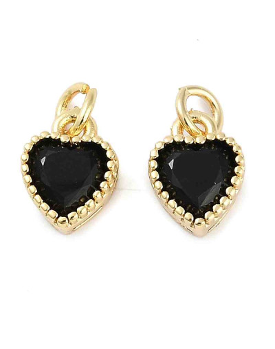 Corazón (5), Aleación + Zirconia. Baño 18KGold. BLACK. 8,5x7x4 mm. 3 mm arandela. 1 ud.