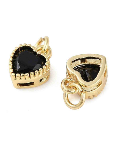 Corazón (5), Aleación + Zirconia. Baño 18KGold. BLACK. 8,5x7x4 mm. 3 mm arandela. 1 ud.