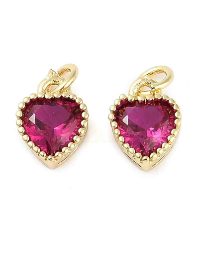 Corazón (5), Aleación + Zirconia. Baño 18KGold. DEEP PINK. 8,5x7x4 mm. 3 mm arandela. 1 ud.