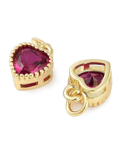 Corazón (5), Aleación + Zirconia. Baño 18KGold. DEEP PINK. 8,5x7x4 mm. 3 mm arandela. 1 ud.