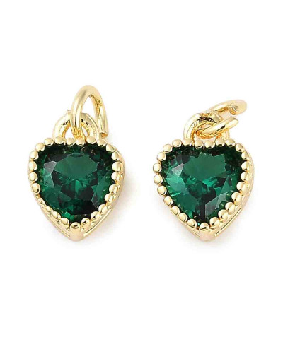 Corazón (5), Aleación + Zirconia. Baño 18KGold. GREEN. 8,5x7x4 mm. 3 mm arandela. 1 ud.