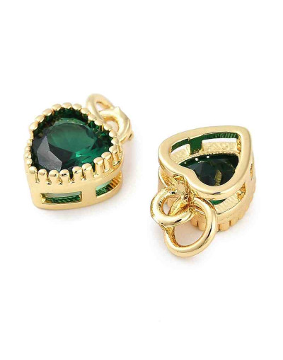 Corazón (5), Aleación + Zirconia. Baño 18KGold. GREEN. 8,5x7x4 mm. 3 mm arandela. 1 ud.
