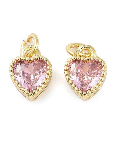 Corazón (5), Aleación + Zirconia. Baño 18KGold. PINK. 8,5x7x4 mm. 3 mm arandela. 1 ud.
