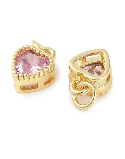Corazón (5), Aleación + Zirconia. Baño 18KGold. PINK. 8,5x7x4 mm. 3 mm arandela. 1 ud.