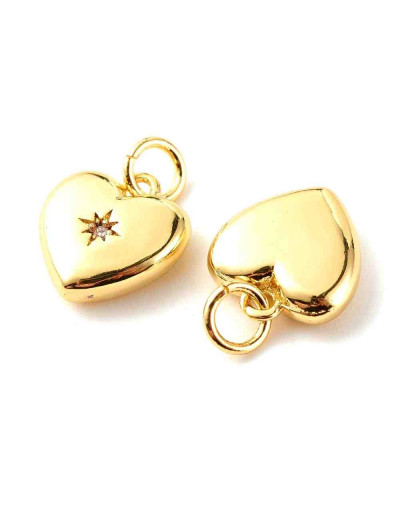 Corazón (11). Aleación + Zirconia. Baño 18kGold. 15x10.5x3.5 mm. 3,5 mm arandela. 1 ud.