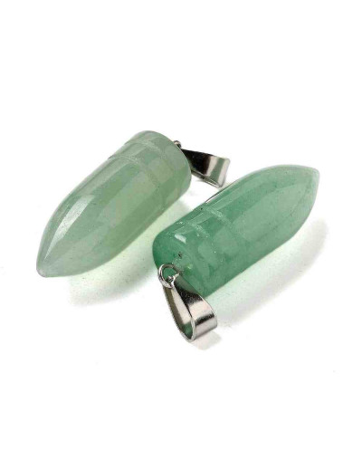 Aventurina Verde. Forma bala. Engarce de aleación. Color plateado. 29,5x10 mm. 4x7 mm cierre. 1 ud.