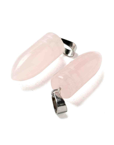 Cuarzo Rosa. Forma bala. Engarce de aleación. Color plateado. 29,5x10 mm. 4x7 mm cierre. 1 ud.