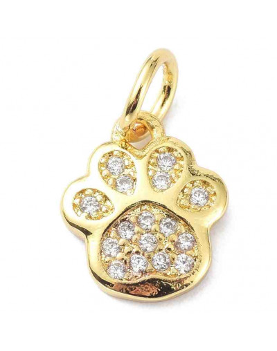 Huella de perro. Aleación + Zirconia. Baño 18kGold. 10x8.5x2 mm. 3 mm arandela. 1 ud.