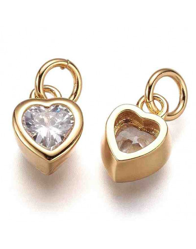 Corazón (10). Aleación + Zirconia. Baño 18kGold. Color cristal. 9x6.5x4 mm. 3 mm arandela. 1 ud.