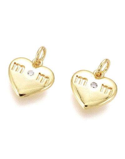 Corazón Mom. Aleación + Zirconia. Baño 18kGold. Color cristal. 11x11x2 mm. 2,5 mm arandela. 1 ud. Corazón Mom. Aleación + Zirconia. Baño 18kGold. Color cristal. 11x11x2 mm. 2,5 mm arandela. 1 ud.