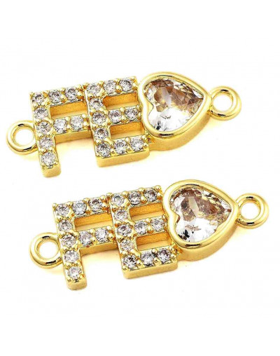 Fé (2). Aleación+Zirconia. Baño 18K Gold. 7x19.5x3.5 mm. 1,4 mm perforación. 1 ud.