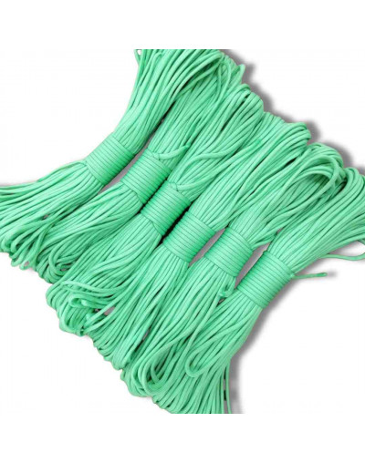 Paracord 550. Núcleo 7 hilos. 4 mm diámetro. VERDE PASTEL. Rollo de 100 pies (30,5 metros).