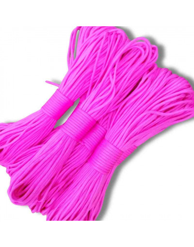 Paracord 550. Núcleo 7 hilos. 4 mm diámetro. ROSADO. Rollo de 100 pies (30,5 metros).
