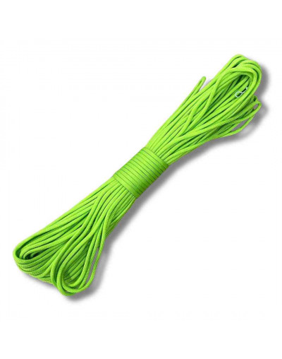 Paracord 550. Núcleo 7 hilos. 4 mm diámetro. VERDE LIMÓN. Rollo de 100 pies (30,5 metros).
