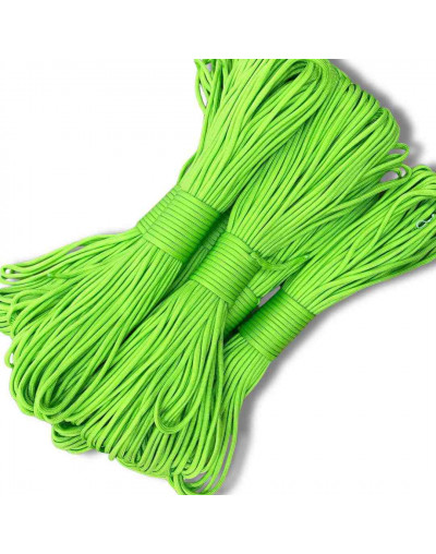 Paracord 550. Núcleo 7 hilos. 4 mm diámetro. VERDE LIMÓN. Rollo de 100 pies (30,5 metros).