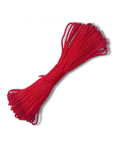 Paracord 550. Núcleo 7 hilos. 4 mm diámetro. ROJO. Rollo de 100 pies (30,5 metros).