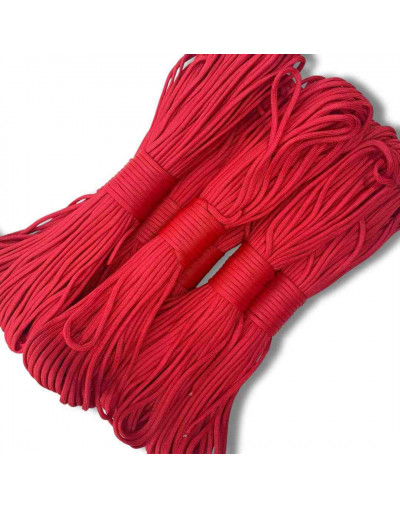 Paracord 550. Núcleo 7 hilos. 4 mm diámetro. ROJO. Rollo de 100 pies (30,5 metros).