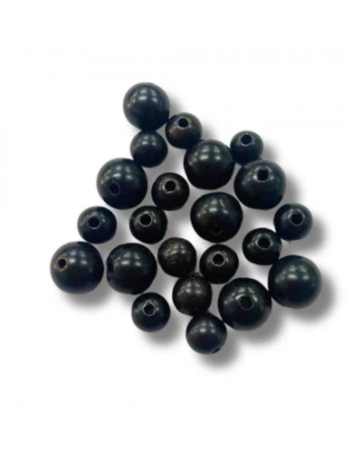 Sándalo. Color Negro. Esfera. 06 mm diámetro. 2 mm perforación. 100 unidades aproximado.