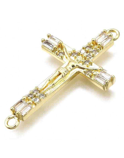 Cruz (5). Aleación+Zirconia. Baño 18kGold. 33.5x19x3 mm. 1,6 mm perforación. 1 unidad.