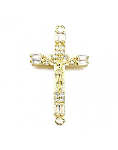 Cruz (5). Aleación+Zirconia. Baño 18kGold. 33.5x19x3 mm. 1,6 mm perforación. 1 unidad.