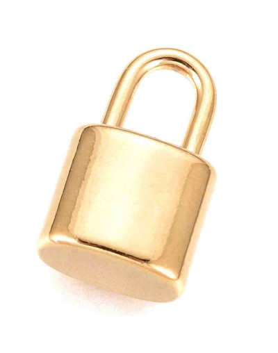 Candado. Aleación de cobre. Baño 18kGold. 13x8x5 mm. 3x5 mm perforación. 1 unidad.
