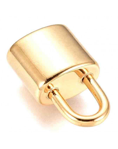 Candado. Aleación de cobre. Baño 18kGold. 13x8x5 mm. 3x5 mm perforación. 1 unidad.