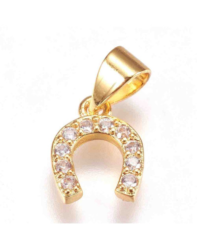Herradura. Aleación+Zirconia. Baño 18kGold. 10x8x2 mm. 3,4x4,5 mm cierre. 1 unidad.