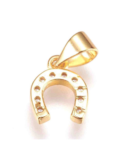 Herradura. Aleación+Zirconia. Baño 18kGold. 10x8x2 mm. 3,4x4,5 mm cierre. 1 unidad.