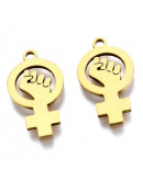 Feminismo. Acero inoxidable. Color dorado. 18x10x1 mm. 1,4 mm perforación. 1 unidad. Feminismo. Acero inoxidable. Color dorado. 18x10x1 mm. 1,4 mm perforación. 1 unidad.