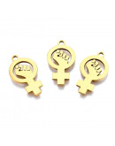 Feminismo. Acero inoxidable. Color dorado. 18x10x1 mm. 1,4 mm perforación. 1 unidad. Feminismo. Acero inoxidable. Color dorado. 18x10x1 mm. 1,4 mm perforación. 1 unidad.