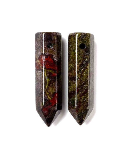Jásper Dragón. Hexágono una punta. Faceteado. 30~33x8~9 milímetros. 1,5 mm perforación. 1 unidad.