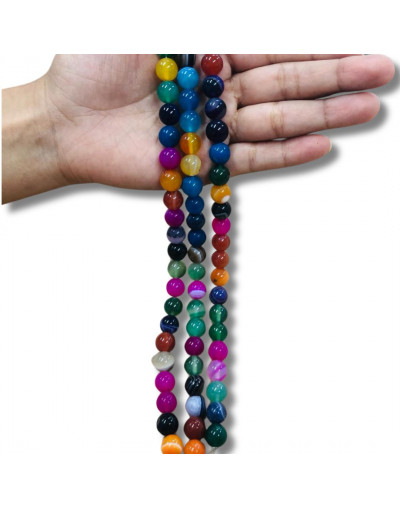 Agata Banded. Varios colores. 10 milímetros diámetro. 1 mm perforación. 35 uds hilo aprox. 1 hilo.