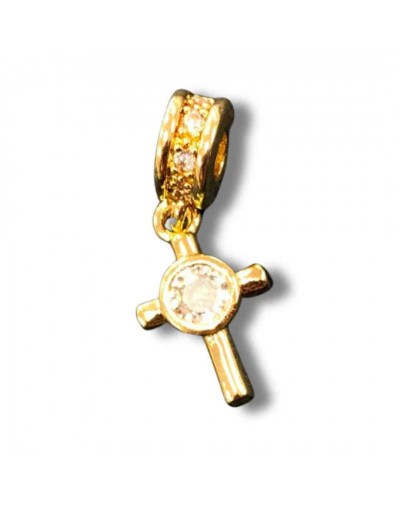 Cruz (2). Aleación+Zirconia. Baño 18k gold. 22 milímetros. 2,5 mm perforación. 1 unidad.