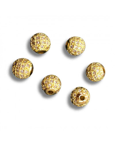 Esfera (4). Aleación. Baño 18k Gold. Zirconia CLEAR. 8 mm diámetro. 2 mm perforación. 1 ud.