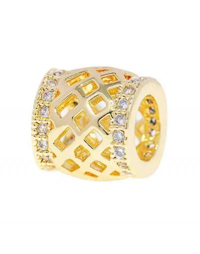 Columna (1). Aleación de cobre. Baño 18k Gold. Zirconia CLEAR. 8,5x8 mm. 5 mm perforación. 1 unidad.