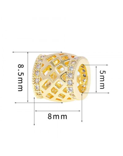 Columna (1). Aleación de cobre. Baño 18k Gold. Zirconia CLEAR. 8,5x8 mm. 5 mm perforación. 1 unidad.