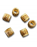 Columna (1). Aleación de cobre. Baño 18k Gold. Zirconia CLEAR. 8,5x8 mm. 5 mm perforación. 1 unidad. Columna (1). Aleación de cobre. Baño 18k Gold. Zirconia CLEAR. 8,5x8 mm. 5 mm perforación. 1 unidad.