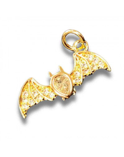 Murciélago. Aleación+Zirconia. Baño 18kGold. 20x8x4 milímetros. 5 mm arandela. 1 unidad.