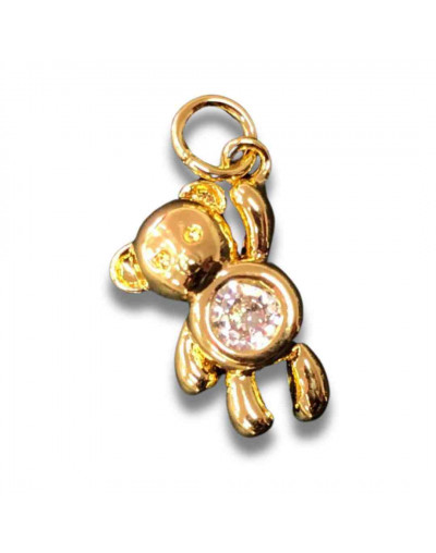 Oso. Aleación+Zirconia. Baño 18kGold. 15x10x4 milímetros. 5 mm arandela. 1 unidad.