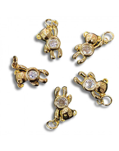 Oso. Aleación+Zirconia. Baño 18kGold. 15x10x4 milímetros. 5 mm arandela. 1 unidad.
