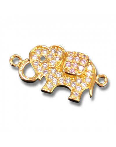 Elefante. Aleación+Zirconia. Baño 18KGold. 25x13x4 mm. 1,2 mm perforación. 1 unidad.