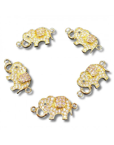 Elefante. Aleación+Zirconia. Baño 18KGold. 25x13x4 mm. 1,2 mm perforación. 1 unidad.
