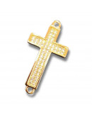 Religión: Cruz. Aleación+Zirconia. Baño 18KGold. 26x13x4 mm. 1,2 mm perforación. 1 unidad. Religión: Cruz. Aleación+Zirconia. Baño 18KGold. 26x13x4 mm. 1,2 mm perforación. 1 unidad.