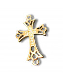 Religión: Cruz. Aleación+Zirconia. Baño 18KGold. 22x15x4 mm. 1,2 mm perforación. 1 unidad. Religión: Cruz. Aleación+Zirconia. Baño 18KGold. 22x15x4 mm. 1,2 mm perforación. 1 unidad.