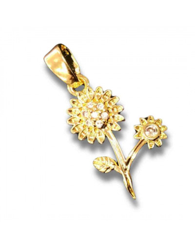 Flor (2). Aleación+Zirconia. Baño 18kGold. 15x10x4 milímetros. 7x5 mm cierre. 1 unidad.