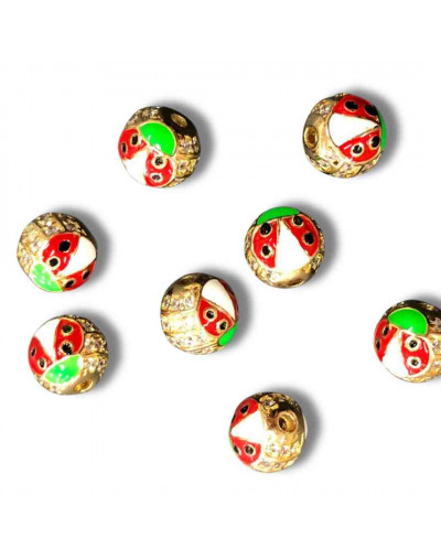 Mariquita. Aleación+Zirconia. Baño 18k gold. 10 mm diámetro. 2 mm perforación. 1 unidad.