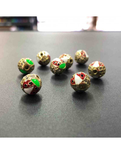 Mariquita. Aleación+Zirconia. Baño 18k gold. 10 mm diámetro. 2 mm perforación. 1 unidad.