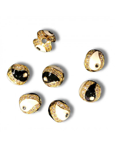 Yin-Yang. Aleación+Zirconia. Baño 18k gold. 10 mm diámetro. 2 mm perforación. 1 unidad.