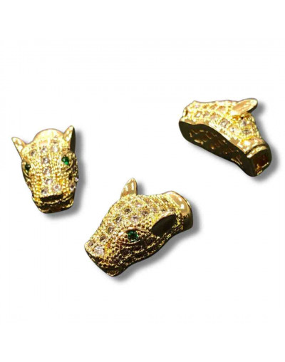 Jaguar. Aleación+Zirconia. Baño 18k gold. 18x10 milímetros. 2 mm perforación. 1 unidad.